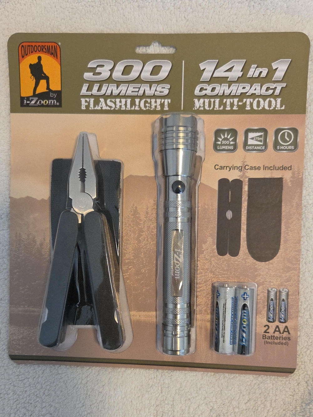 300 Lumens Silver Flashlight & 14-in-1 Multi-Tool Set